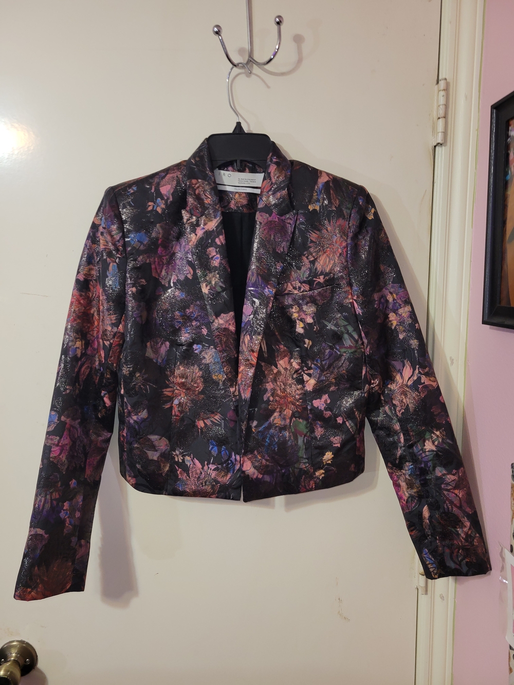 Black Cropped Floral Jacquard Blazer